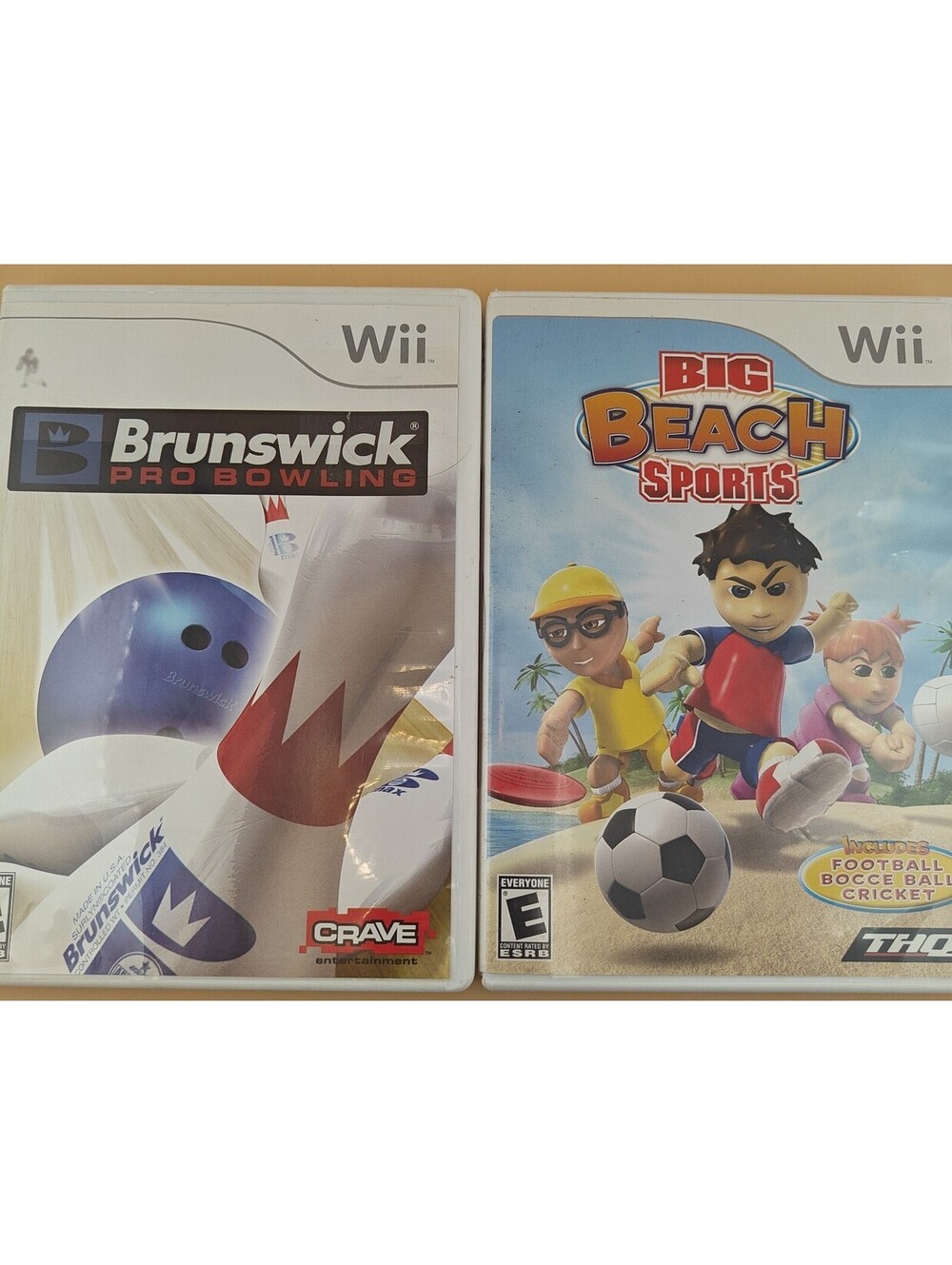 Brunswick Pro Bowling & Big Beach Sports Nintendo Wii 2-Game Lot With Manual